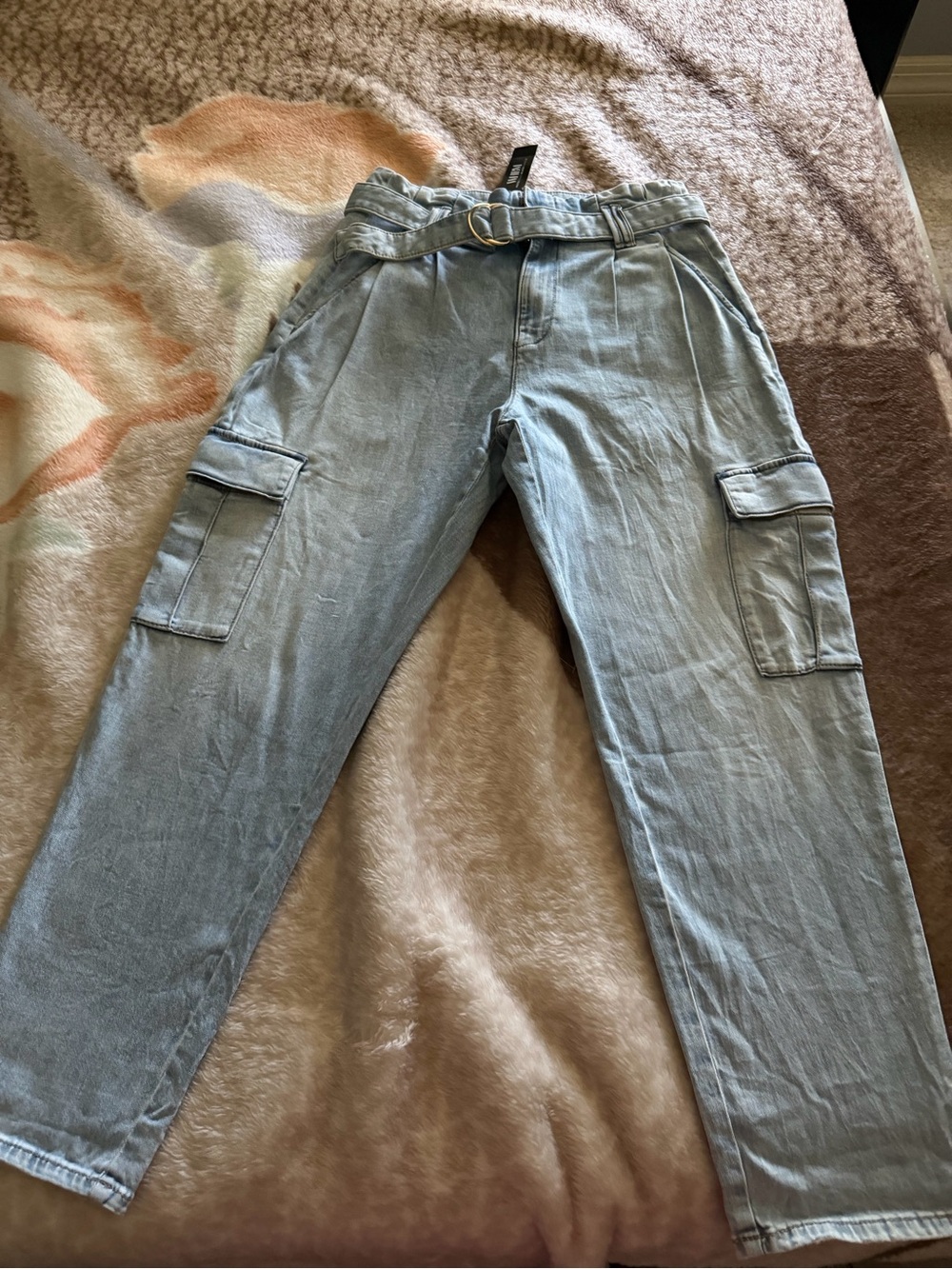 White House Black Market Pale Blue Cargo Crop Jeans with Belt